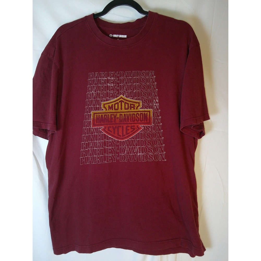 Harley-Davidson Mens XL Graphic T-Shirt Maroon Burgundy Bar & Shield Logo Tee